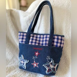 Vintage Longaberger Homestead American Stars Patriotic Tote Hand Bag Embroidery
